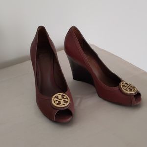 Tory Burch Peep Toe Wedges - 4" heel